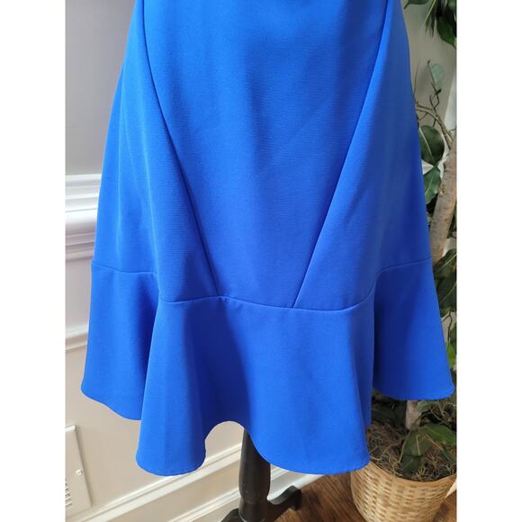 Aryn K Sleeveless Dress Women Medium Blue Fit Flare Ruffle Hem Cocktail Party - Picture 3 of 13